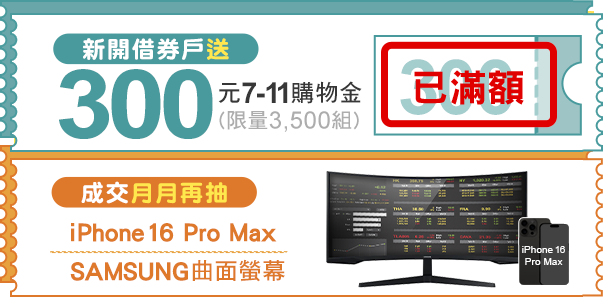 圖：新開戶送300元7-11購物金，再抽曲面螢幕