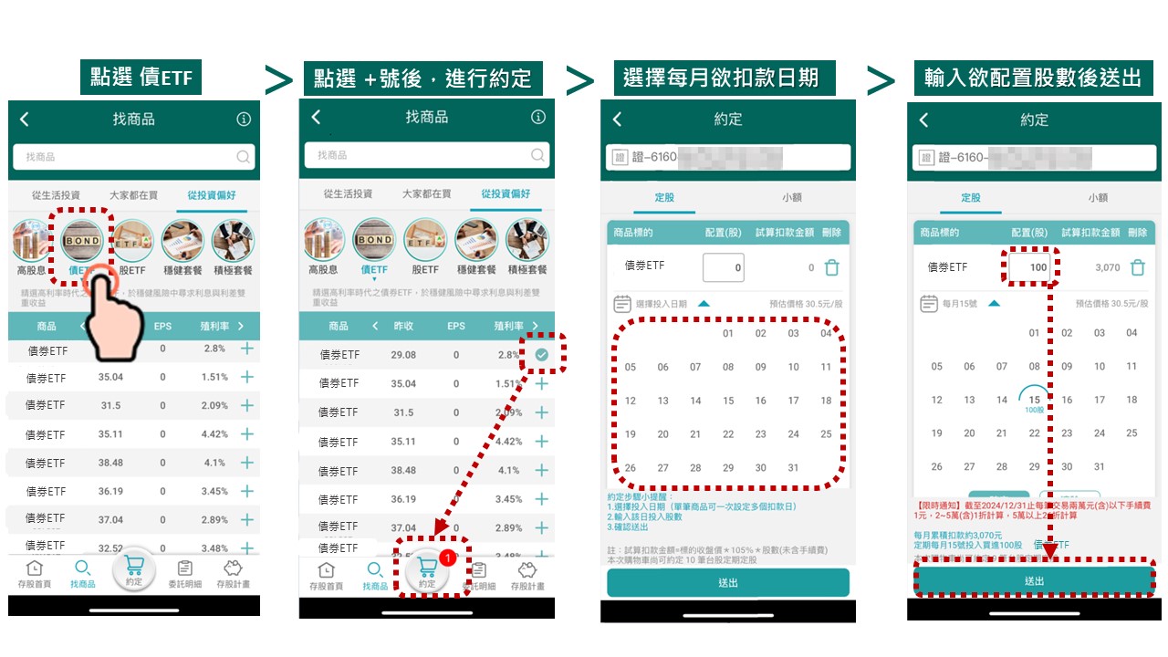 如何透過「台股定期」(中信靚亮存)每月約定債券ETF?